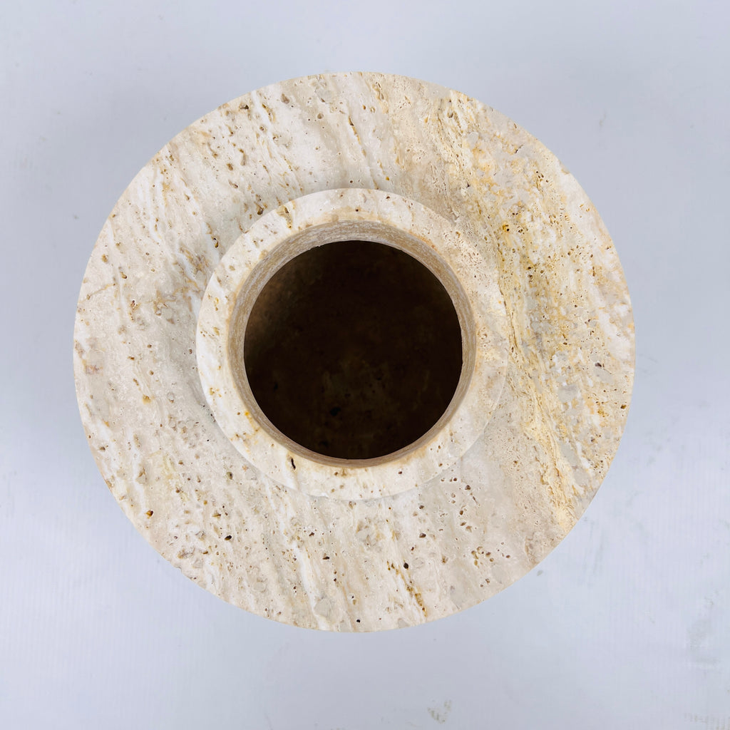 Ringed Wide Bottom Travertine Vase (Medium)