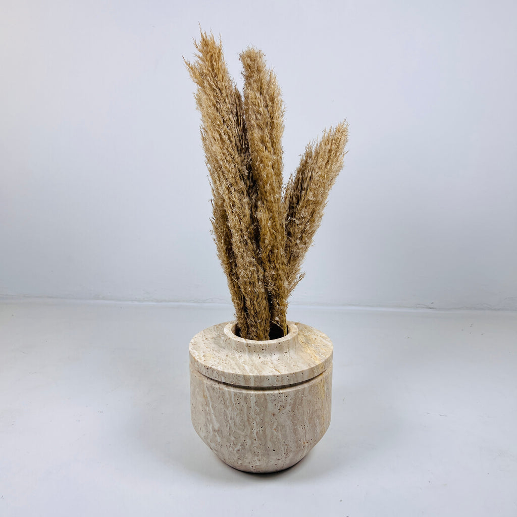 Ringed Wide Bottom Travertine Vase (Medium)