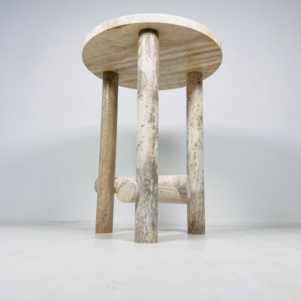 Three- Legged Travertine Side Table