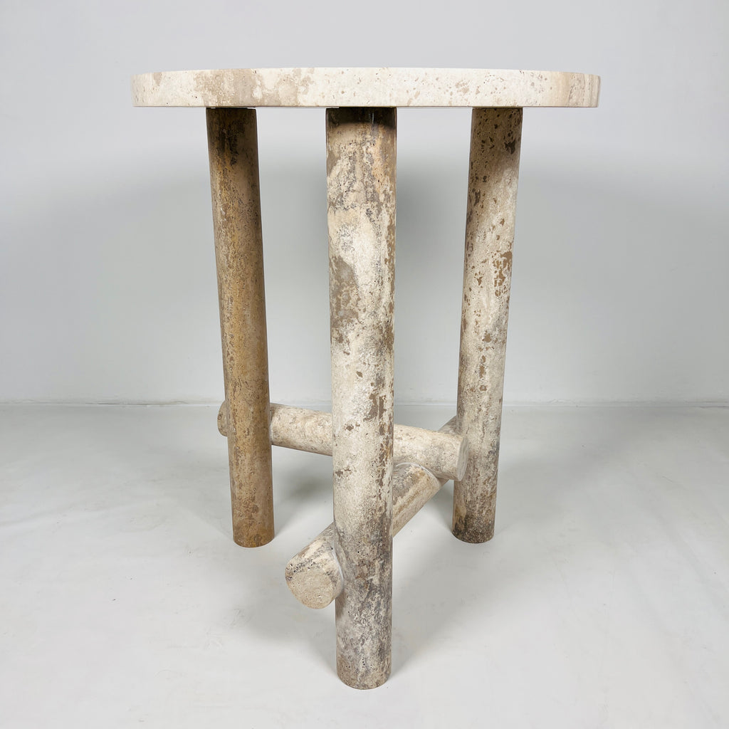 Three- Legged Travertine Side Table