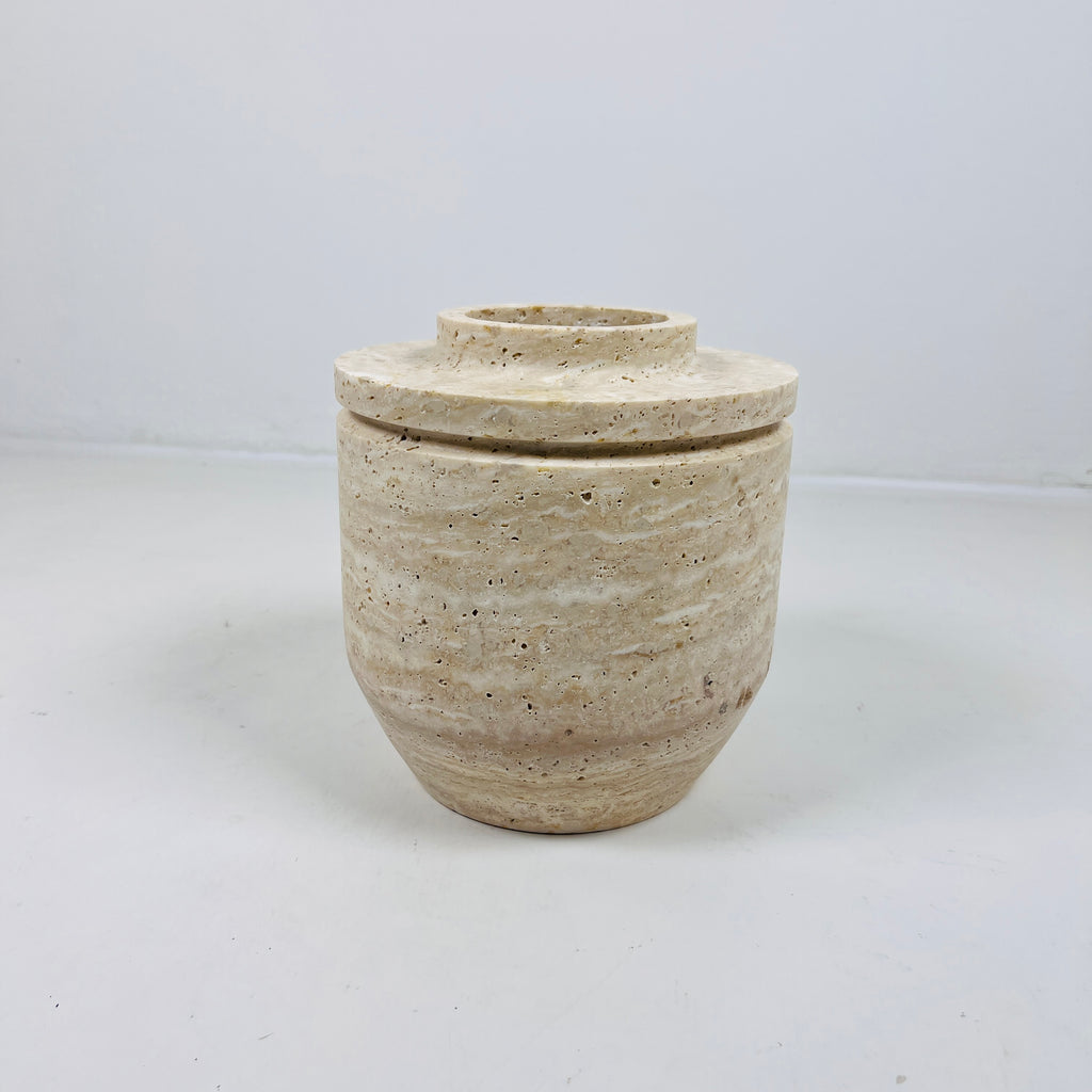 Ringed Wide Bottom Travertine Vase (Large)