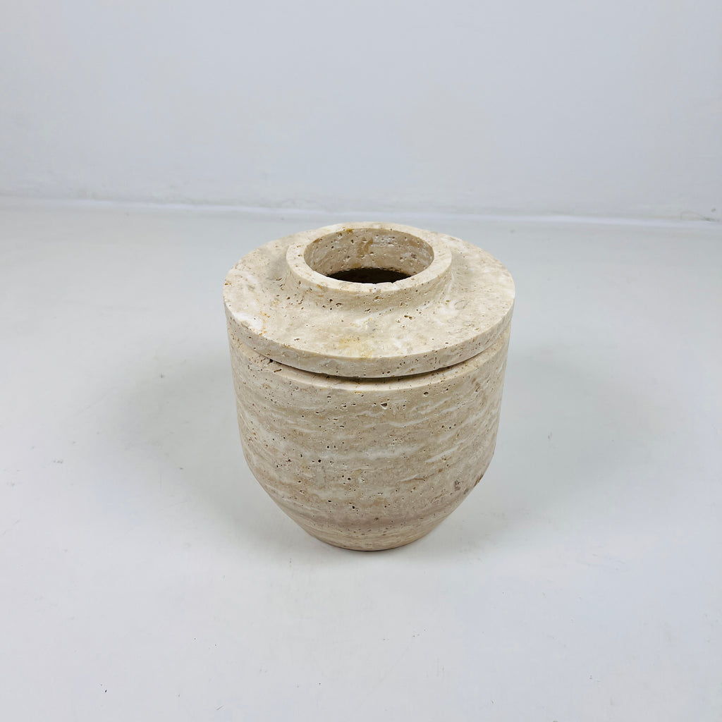 Ringed Wide Bottom Travertine Vase (Large)