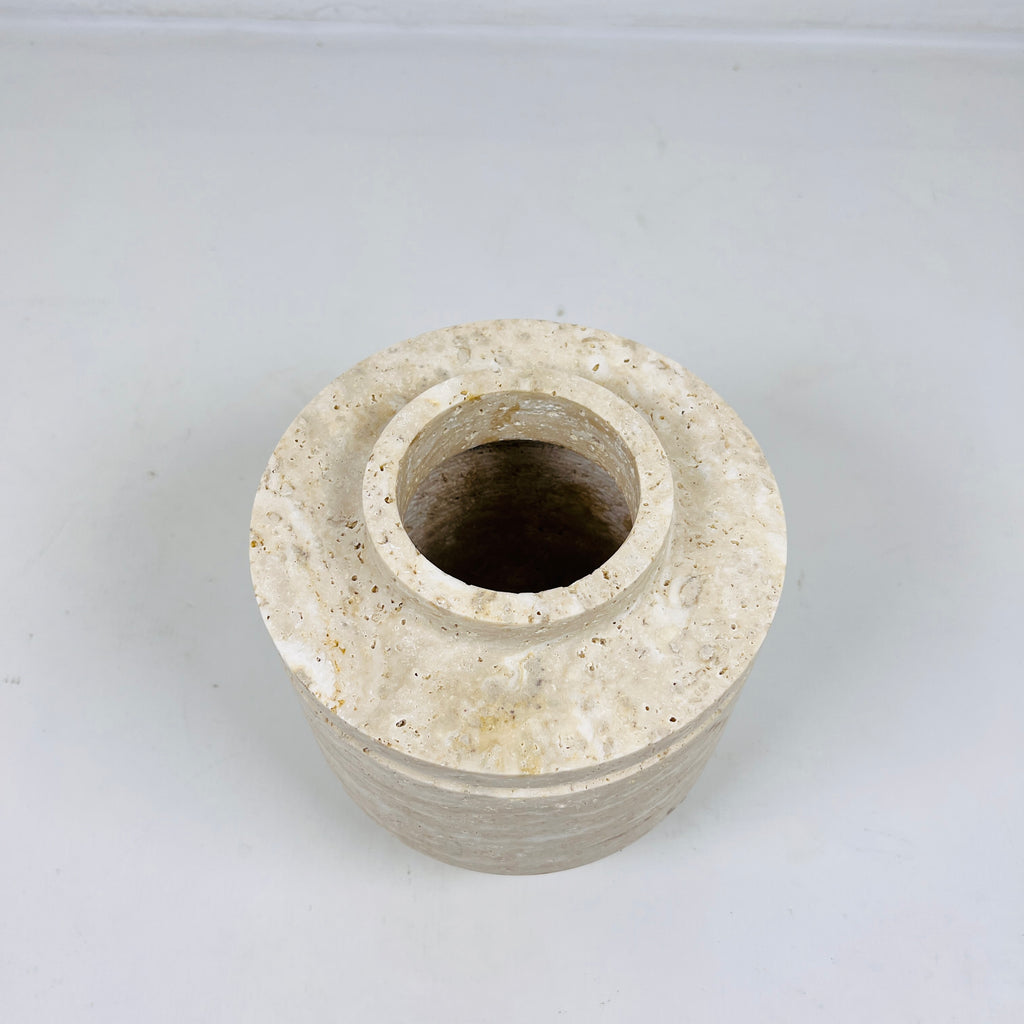 Ringed Wide Bottom Travertine Vase (Large)