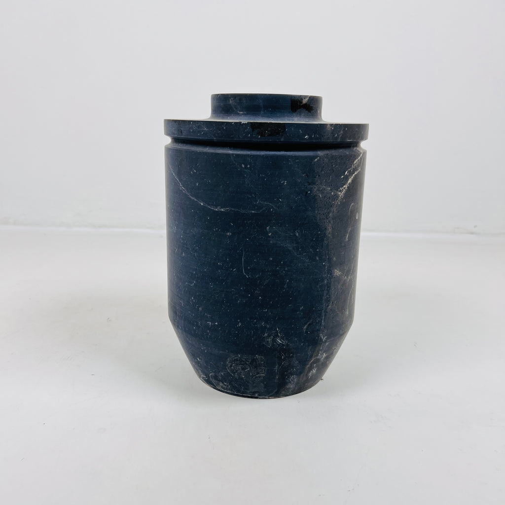 Ringed Wide Bottom Black Travertine Vase (Large)