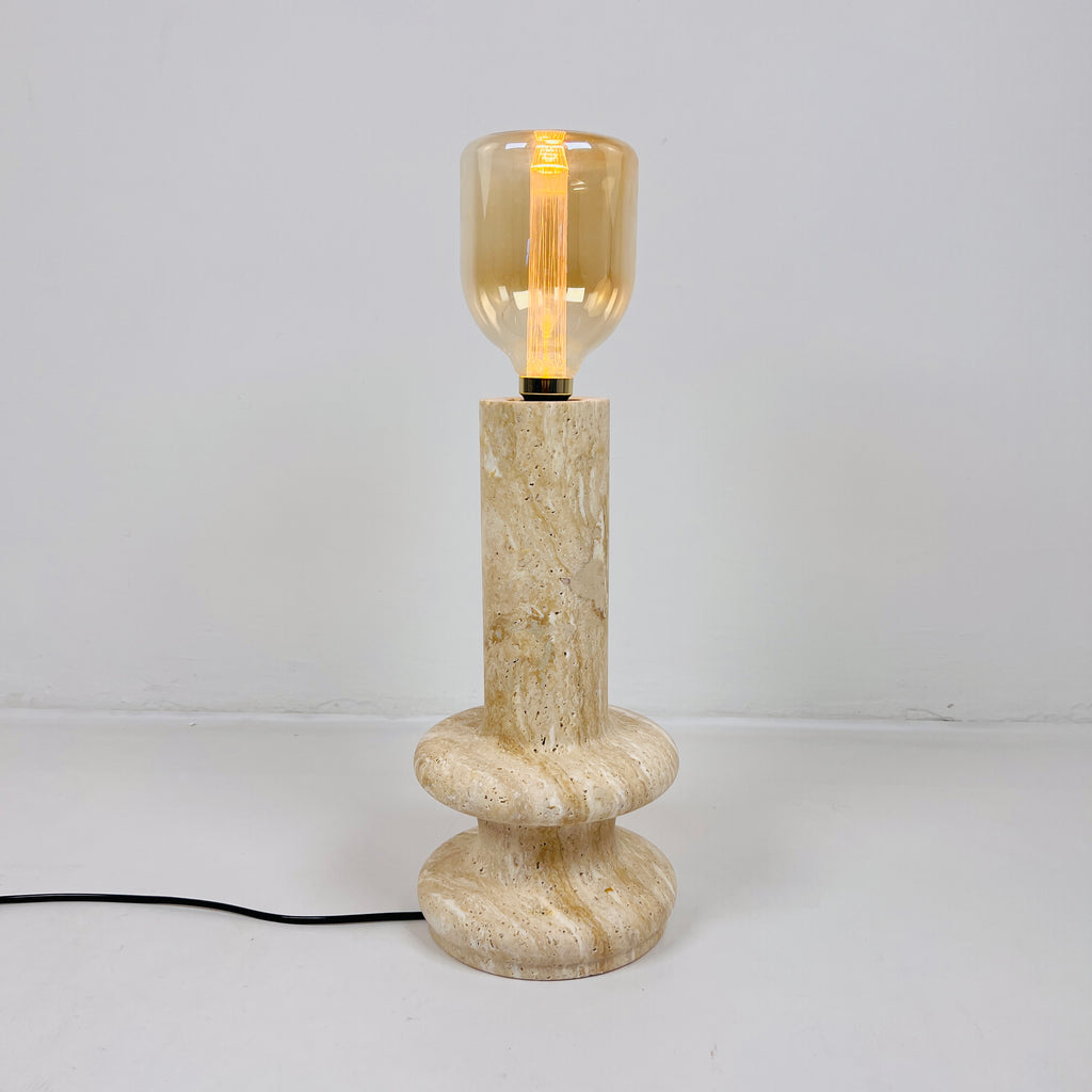 Double Ringed Bottom Travertine Table Lamp