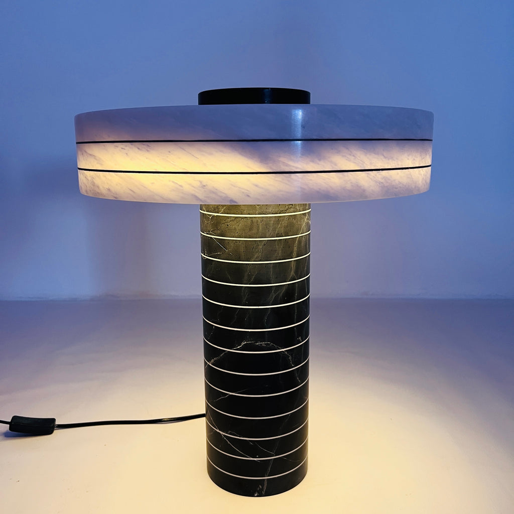 Black and White Pinstriped Marble Table Lamp