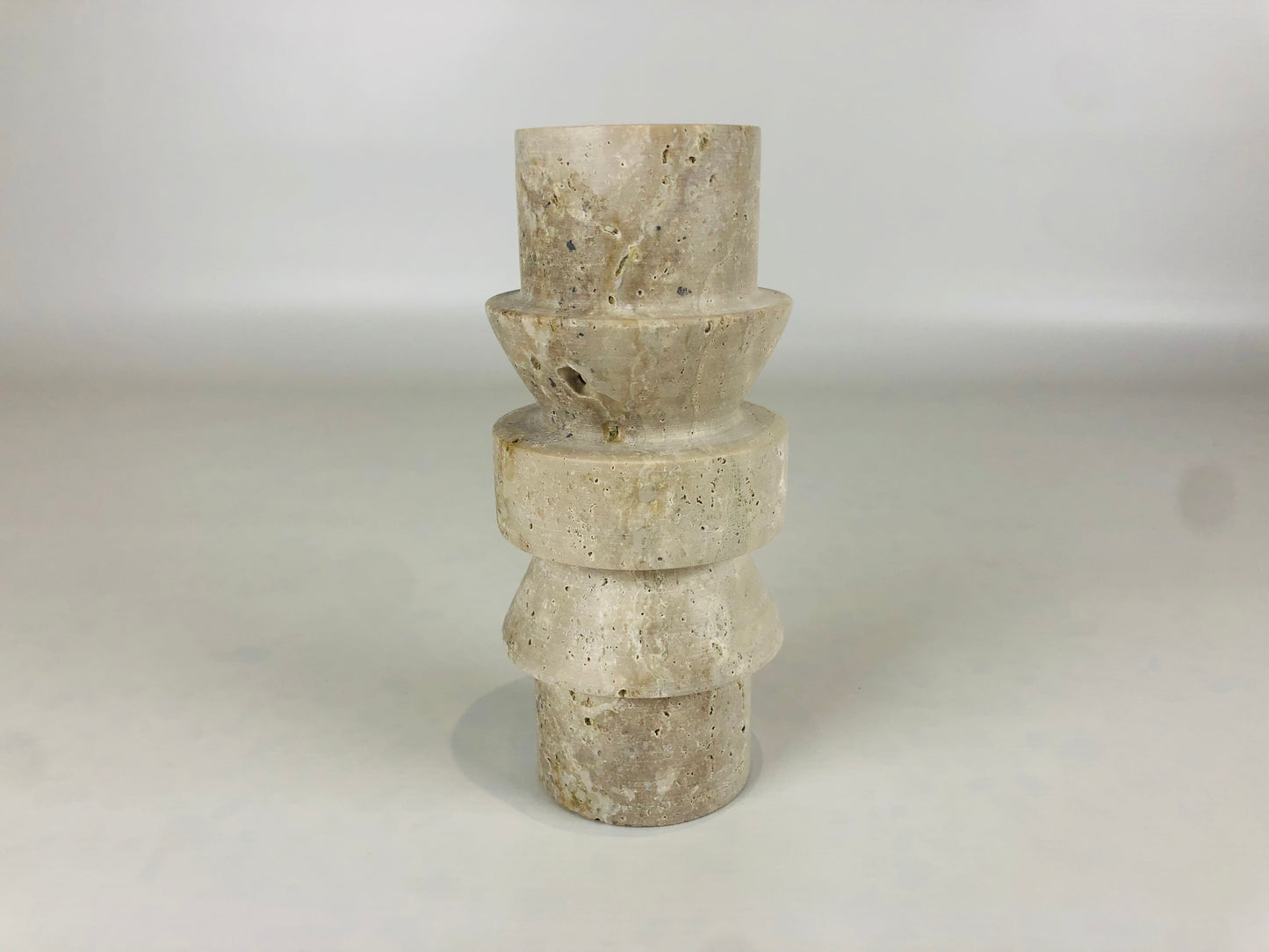 Stacked Candle Stand - Travertine