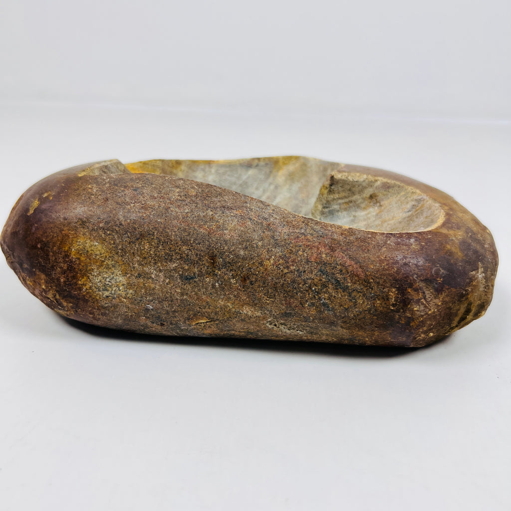 River Stone Heart Carved Mustard Lined Ash Tray