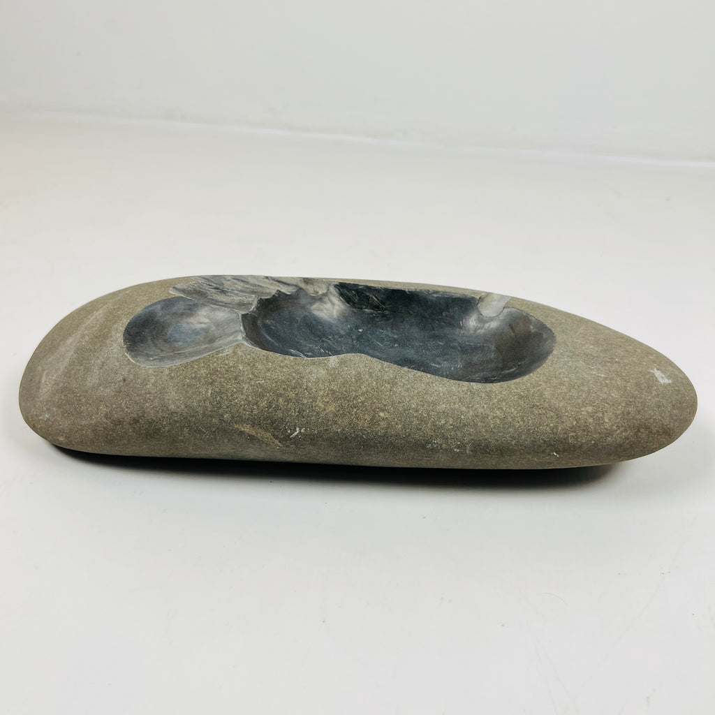 River Stone Foot Print Carved Ash Tray