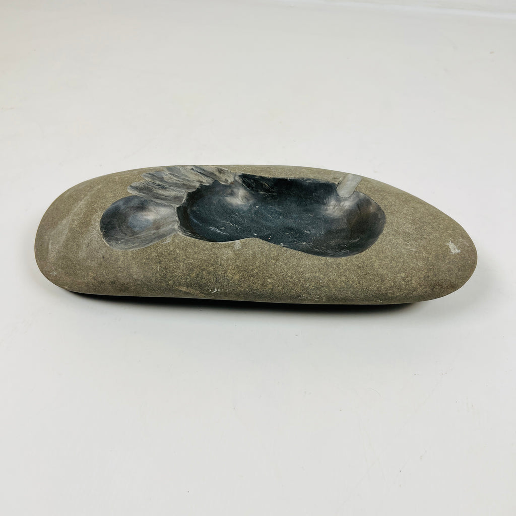 River Stone Foot Print Carved Ash Tray