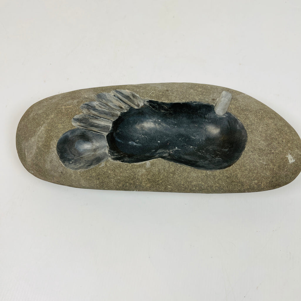 River Stone Foot Print Carved Ash Tray