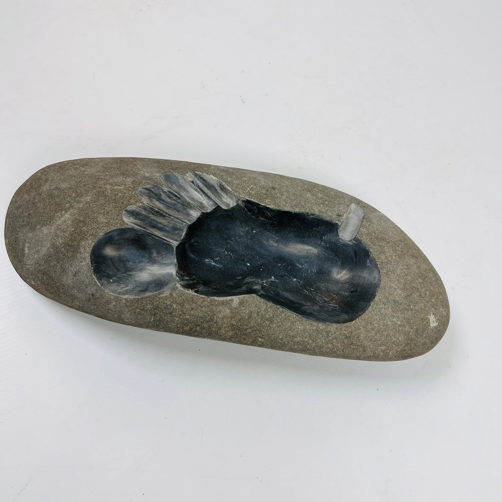 River Stone Foot Print Carved Ash Tray