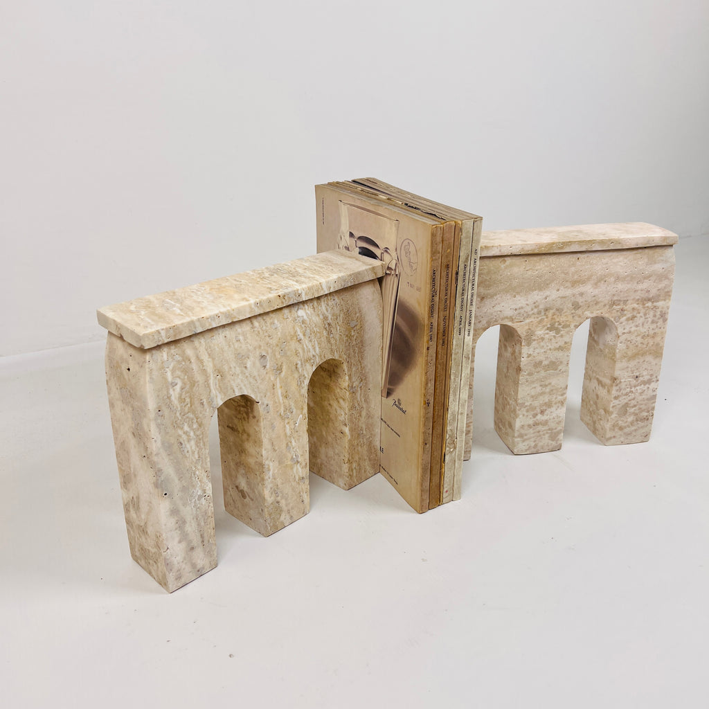 Handmade Travertine Bookend Pair