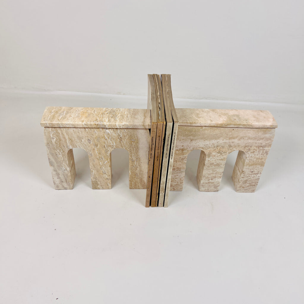 Handmade Travertine Bookend Pair