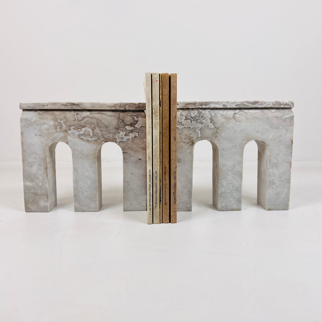 Handmade Travertine Marked Bookend Pair