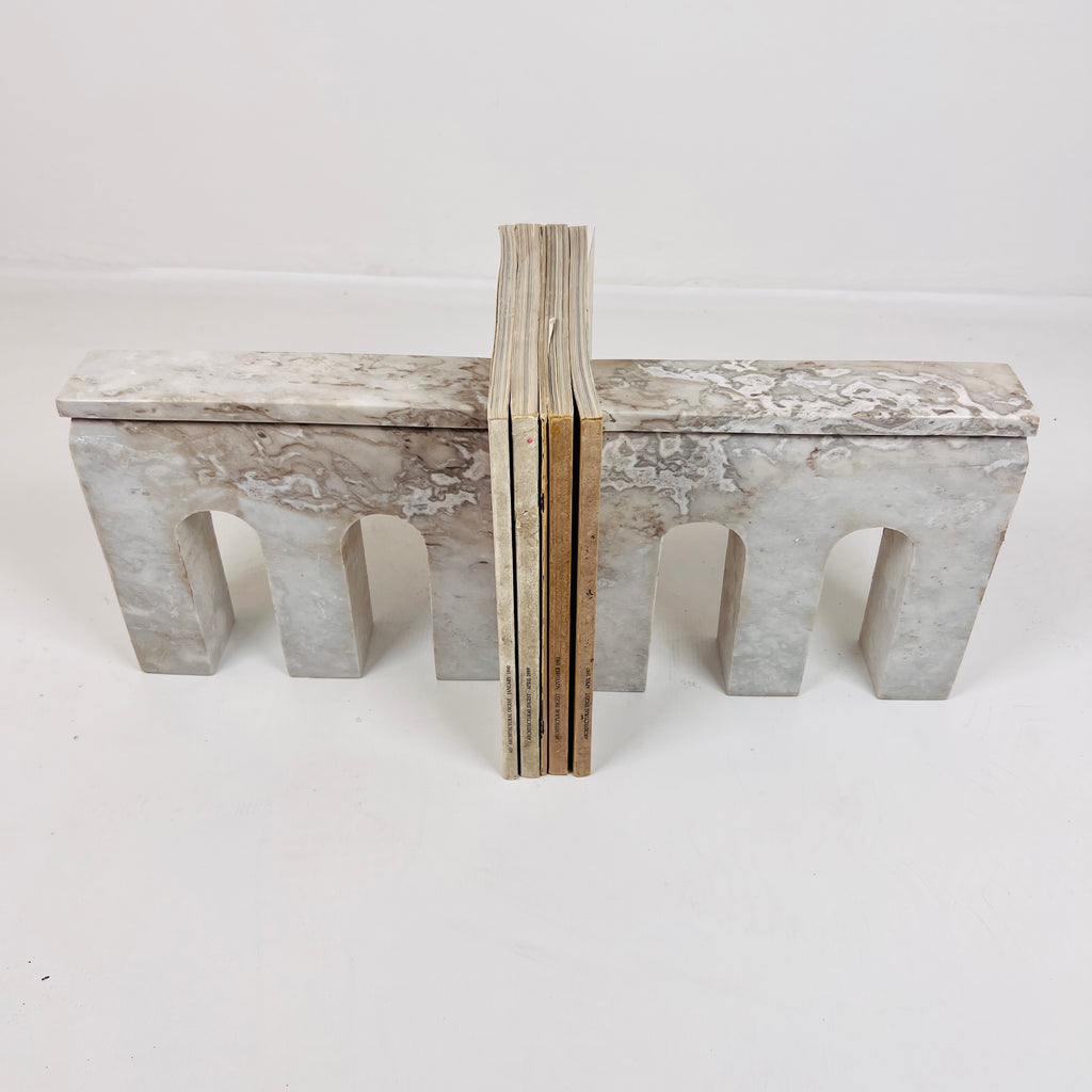 Handmade Travertine Marked Bookend Pair