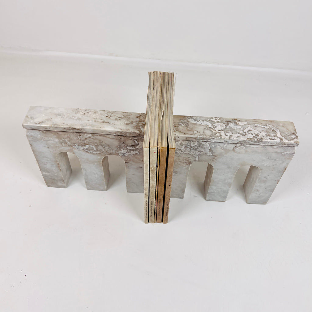 Handmade Travertine Marked Bookend Pair