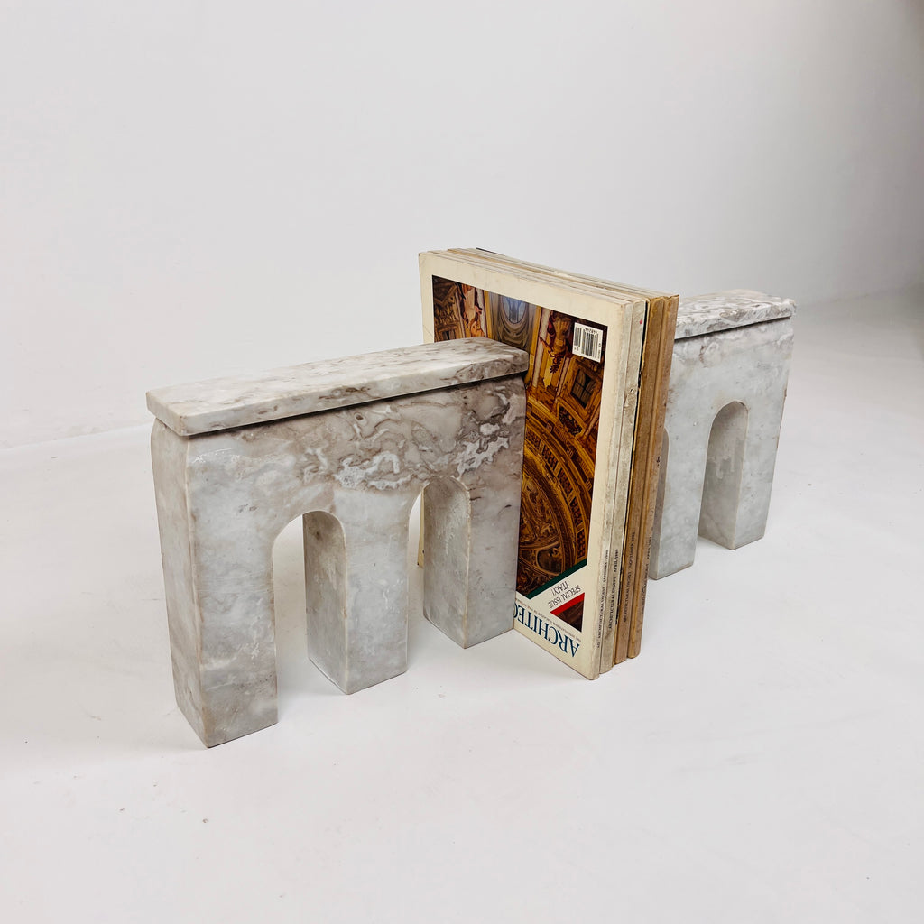 Handmade Travertine Marked Bookend Pair