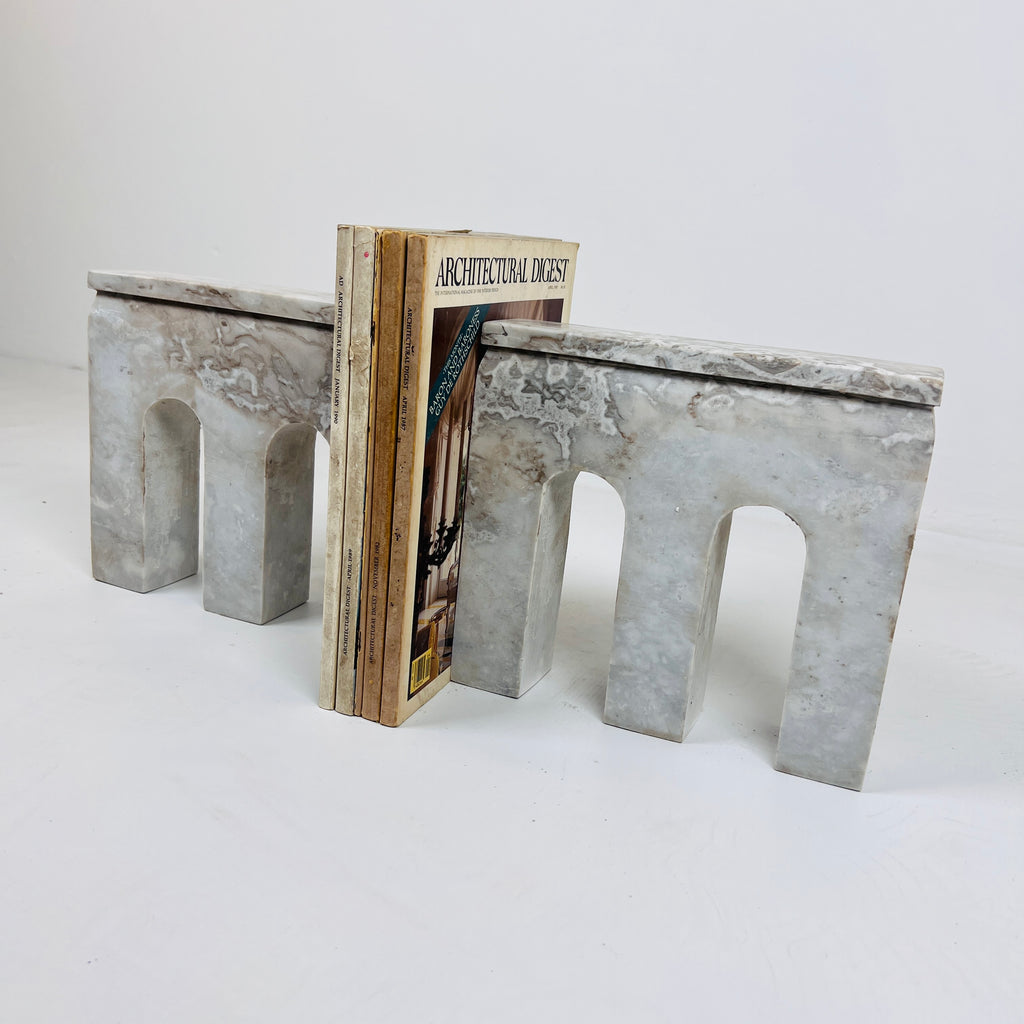 Handmade Travertine Marked Bookend Pair