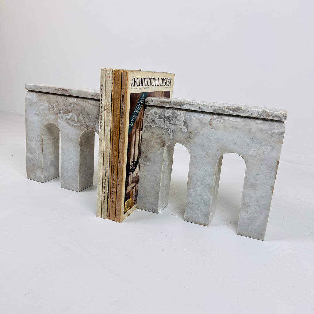 Handmade Travertine Marked Bookend Pair