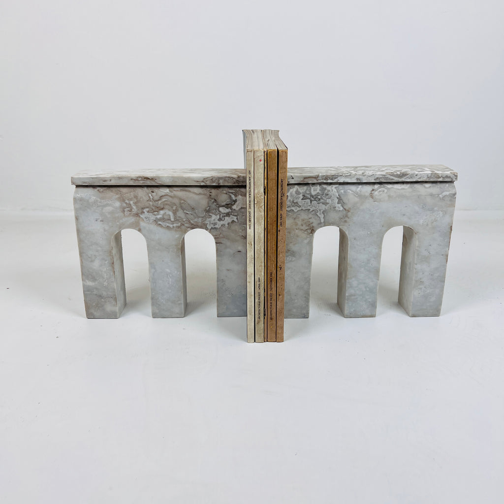 Handmade Travertine Marked Bookend Pair