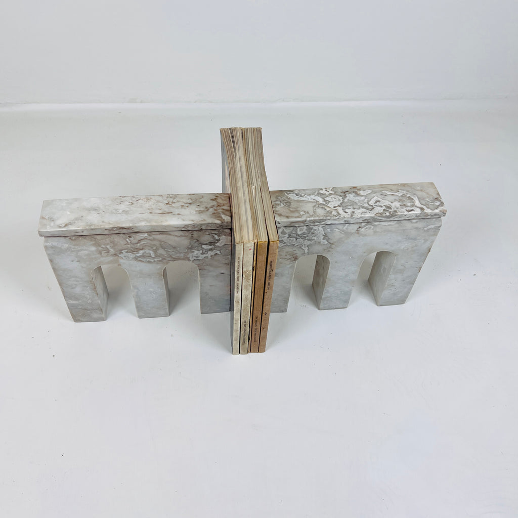 Handmade Travertine Marked Bookend Pair