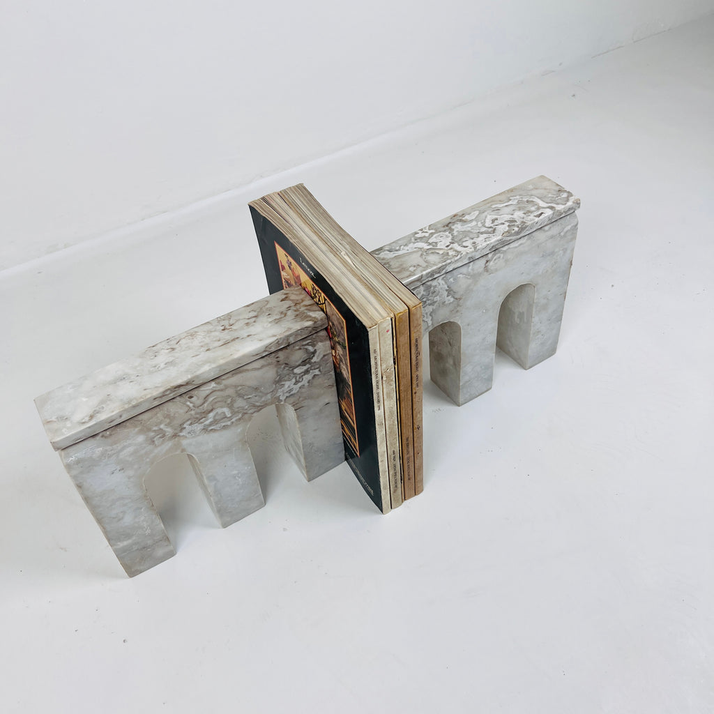 Handmade Travertine Marked Bookend Pair