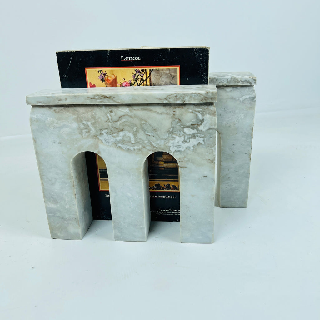 Handmade Travertine Marked Bookend Pair