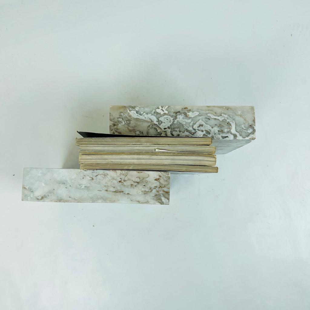 Handmade Travertine Marked Bookend Pair