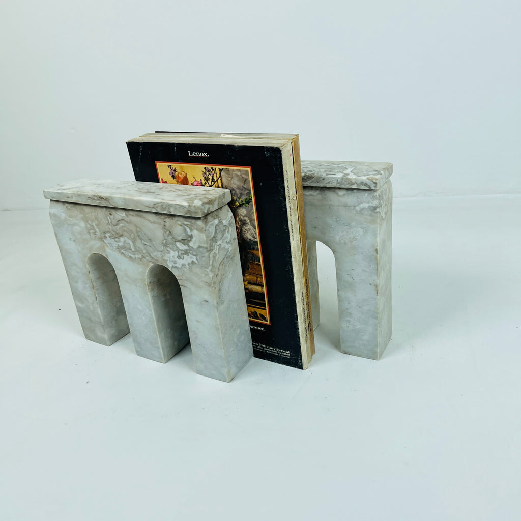 Handmade Travertine Marked Bookend Pair