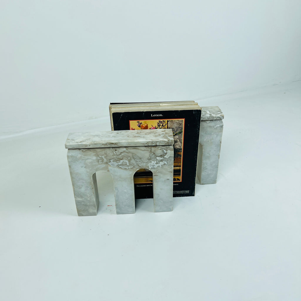 Handmade Travertine Marked Bookend Pair