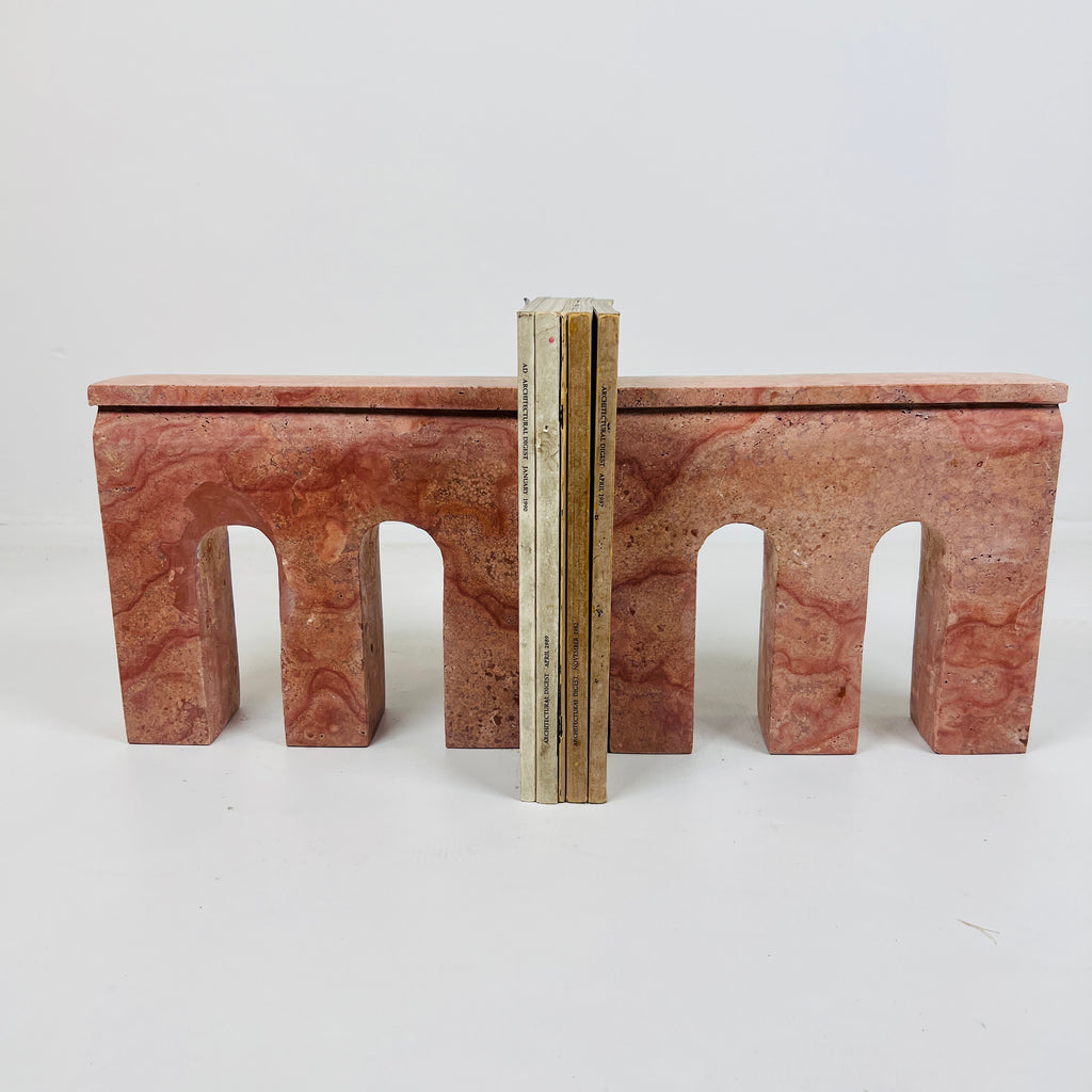 Handmade Red Travertine Bookend Pair