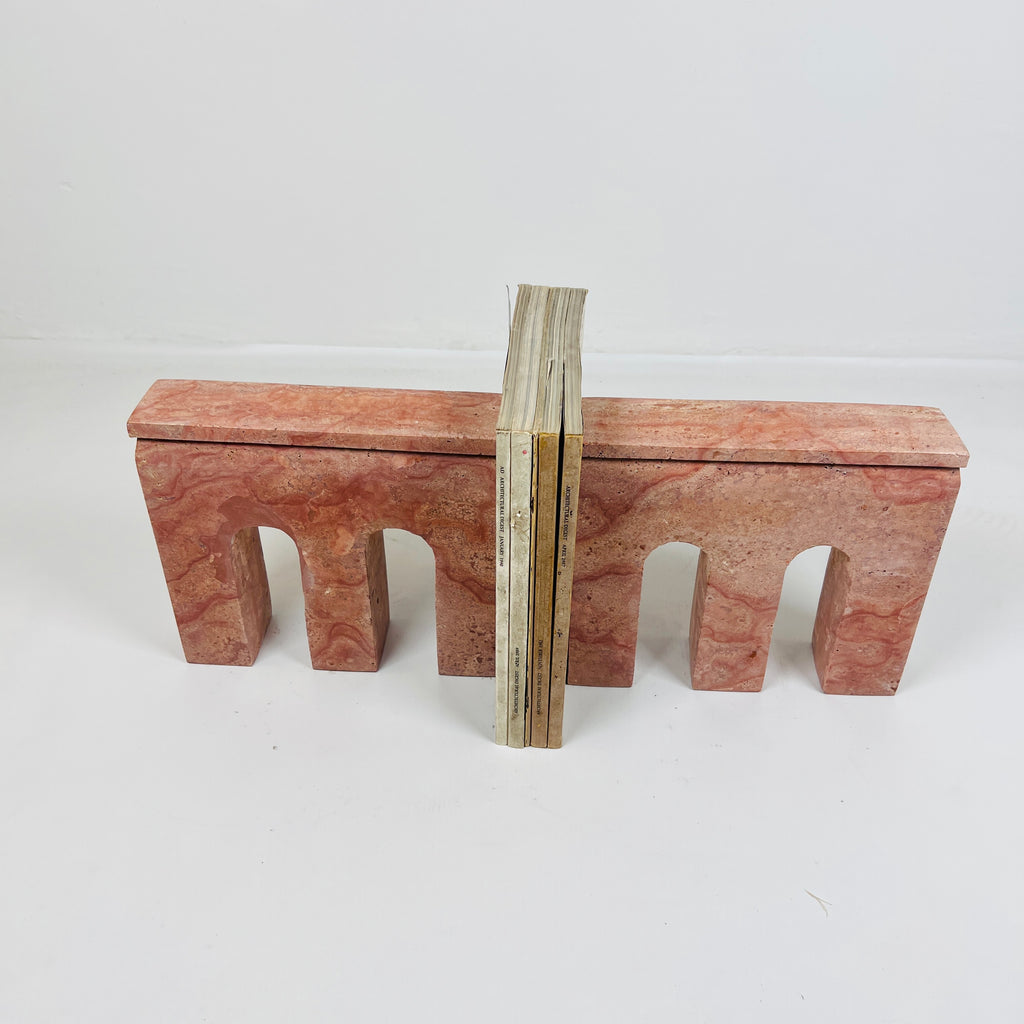 Handmade Red Travertine Bookend Pair