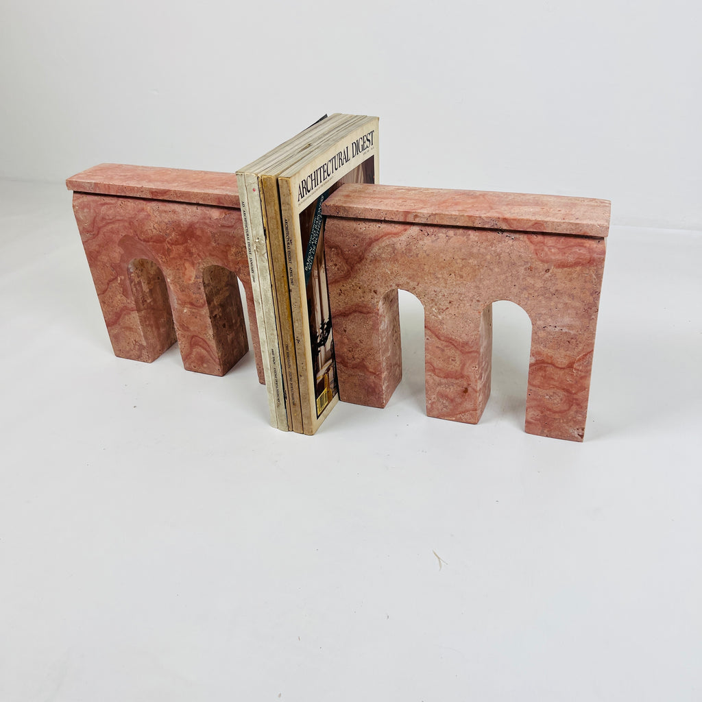 Handmade Red Travertine Bookend Pair