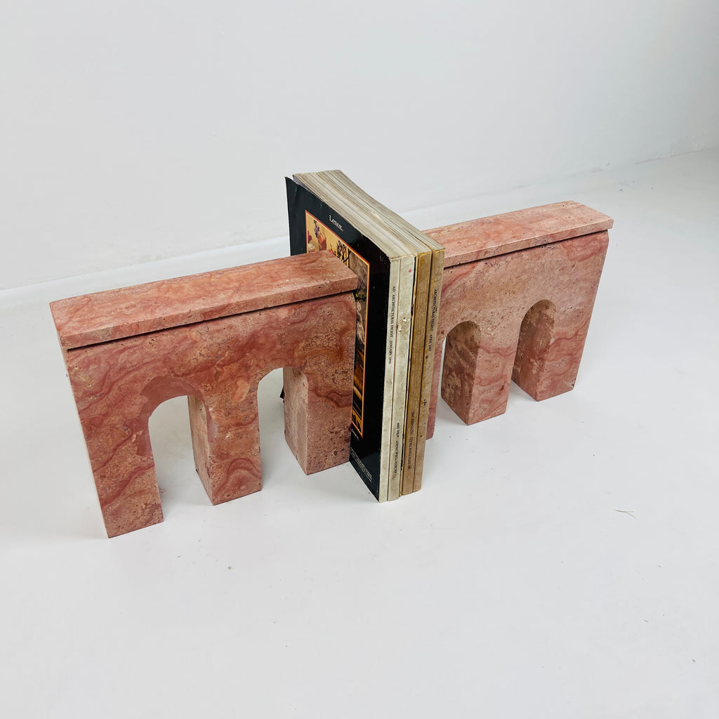 Handmade Red Travertine Bookend Pair