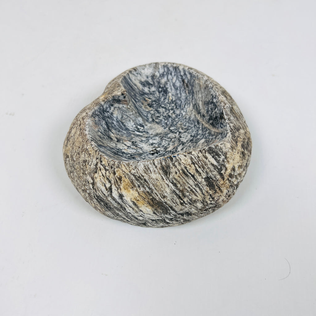 River Stone Heart Carved Grey Splashed Ash Tray