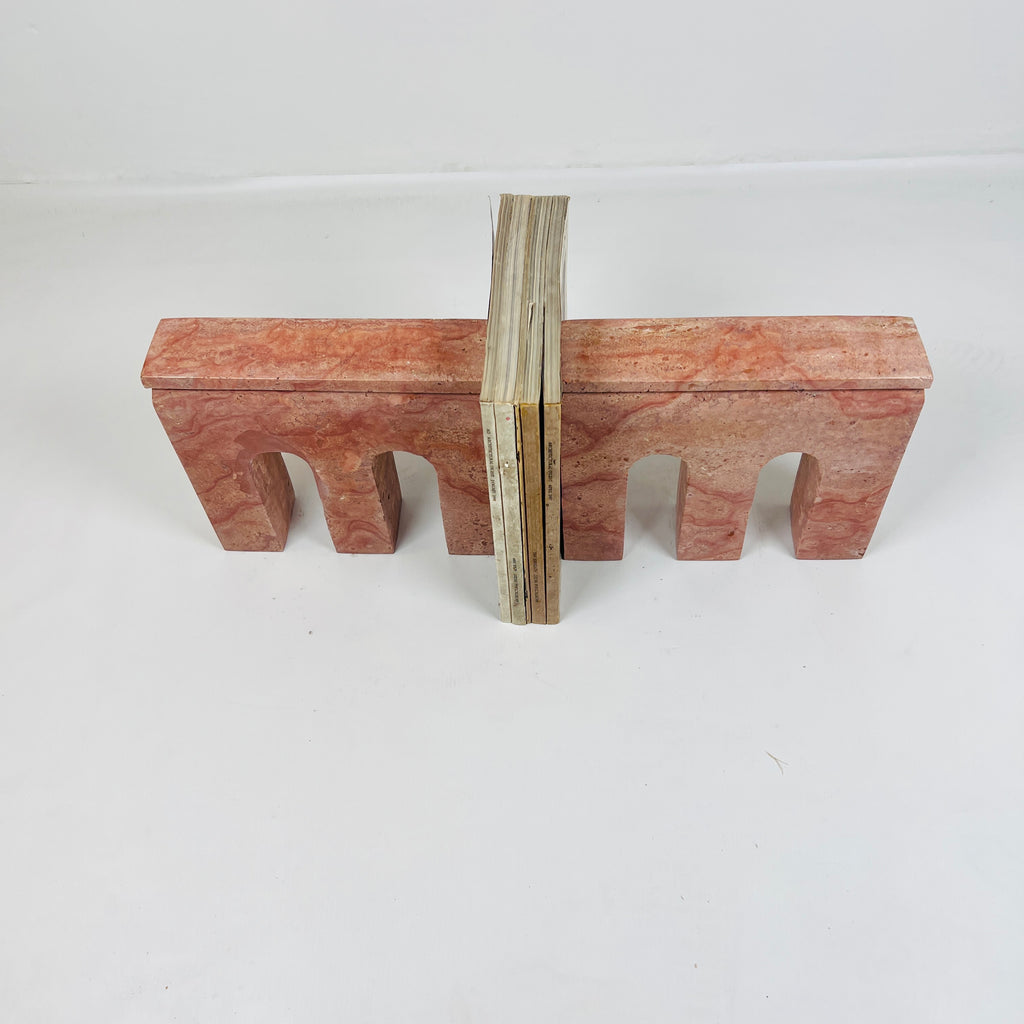 Handmade Red Travertine Bookend Pair