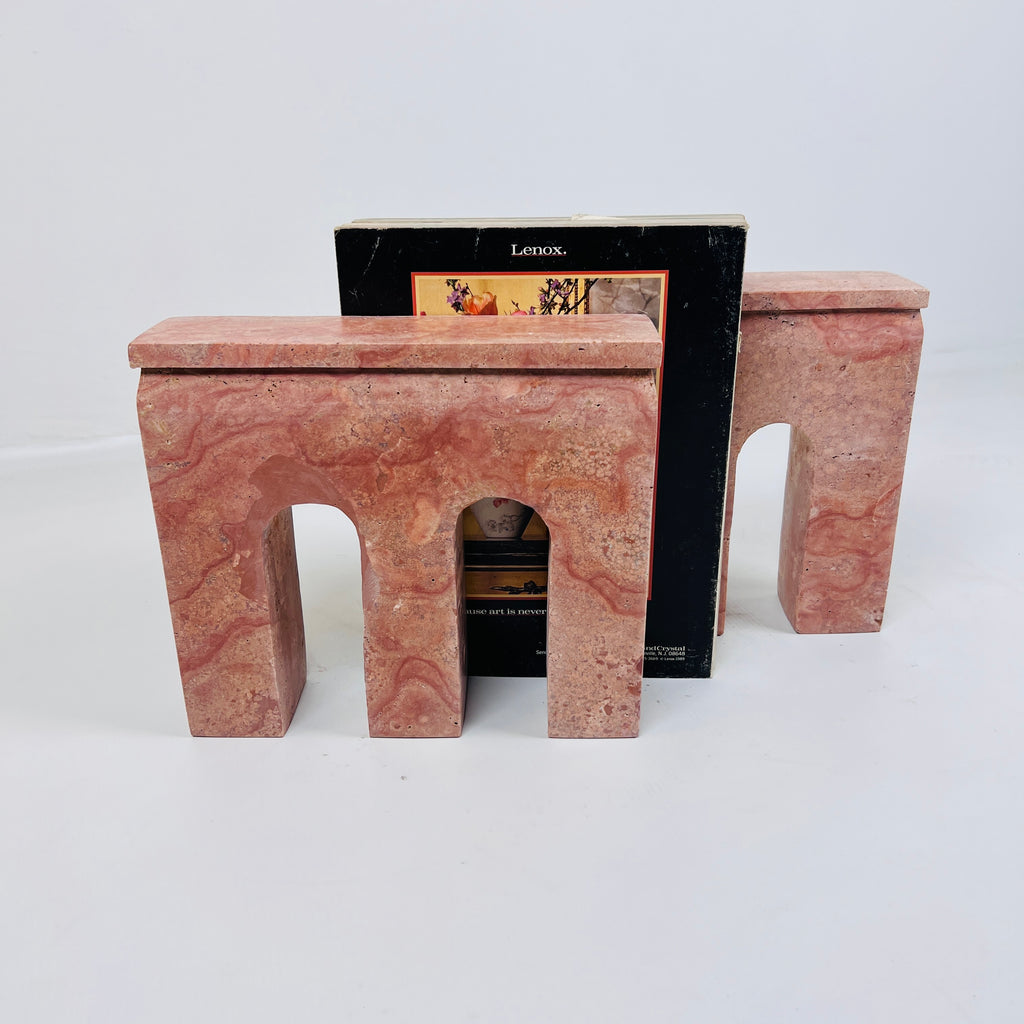 Handmade Red Travertine Bookend Pair