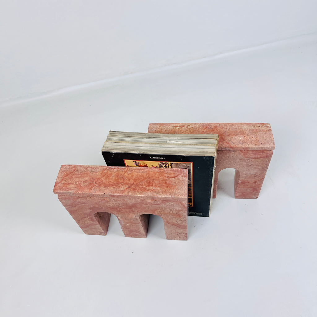 Handmade Red Travertine Bookend Pair