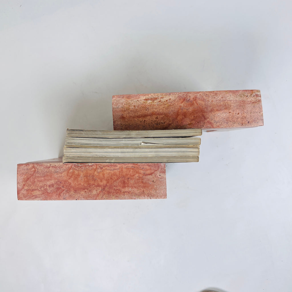 Handmade Red Travertine Bookend Pair