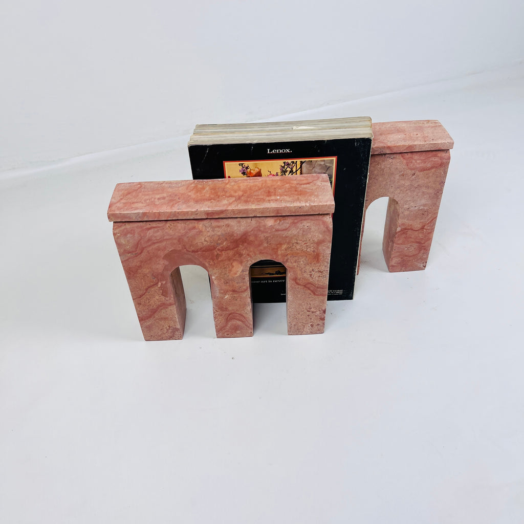 Handmade Red Travertine Bookend Pair