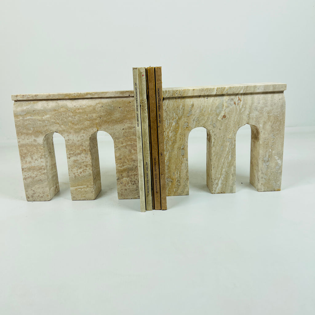 Handmade Travertine Grazed Bookend Pair