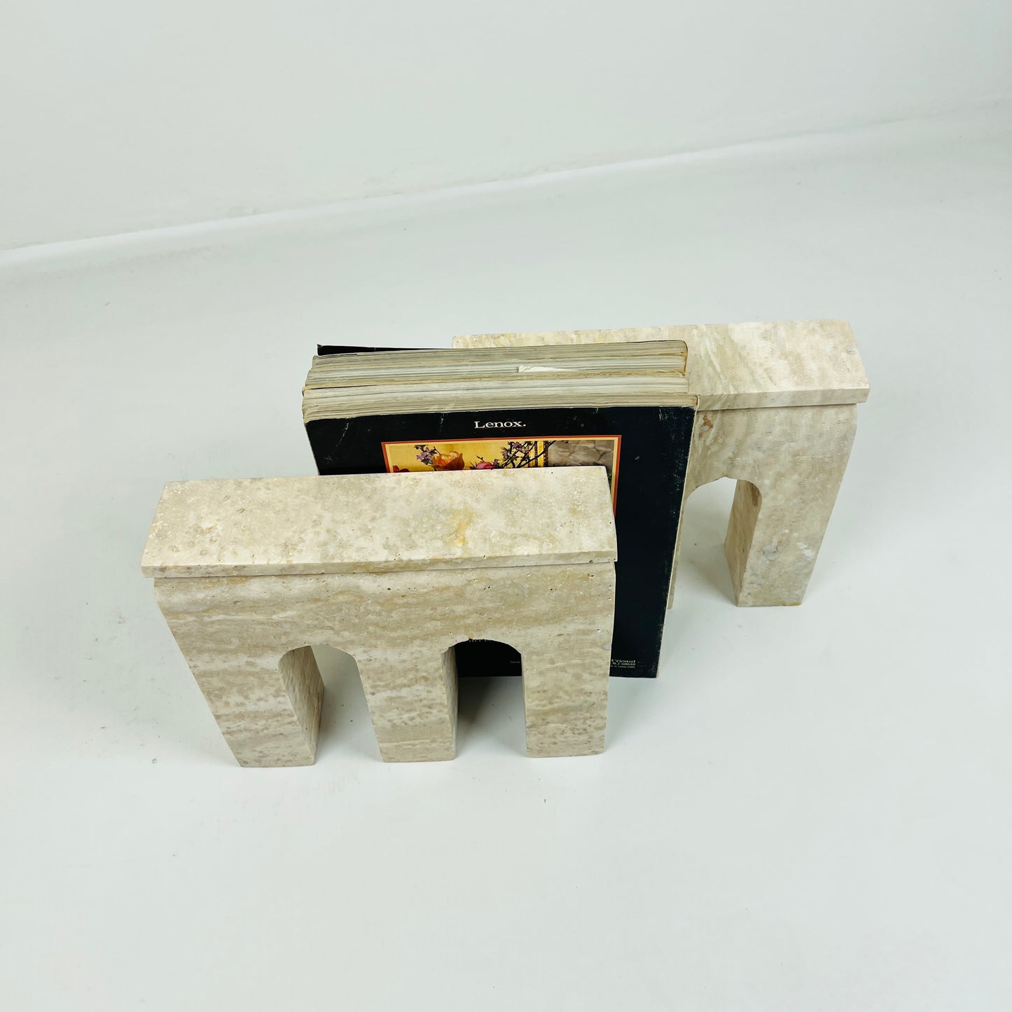 Handmade Travertine Grazed Bookend Pair