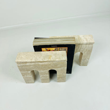 Handmade Travertine Grazed Bookend Pair