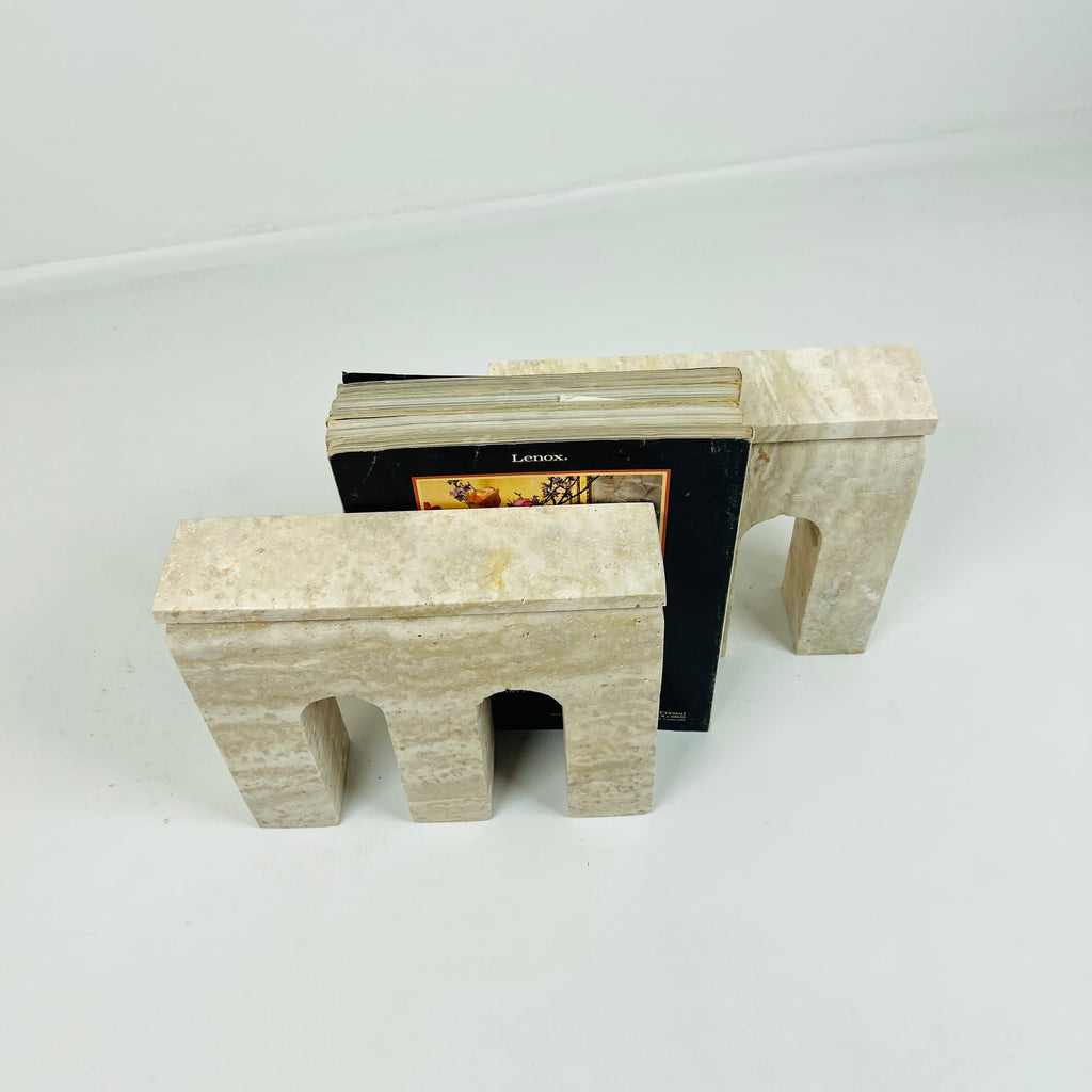 Handmade Travertine Grazed Bookend Pair