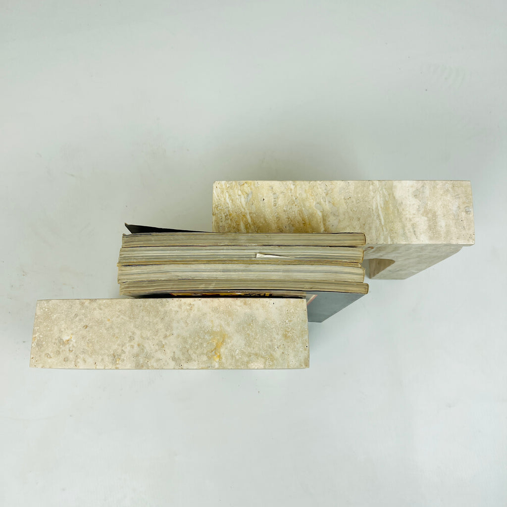 Handmade Travertine Grazed Bookend Pair