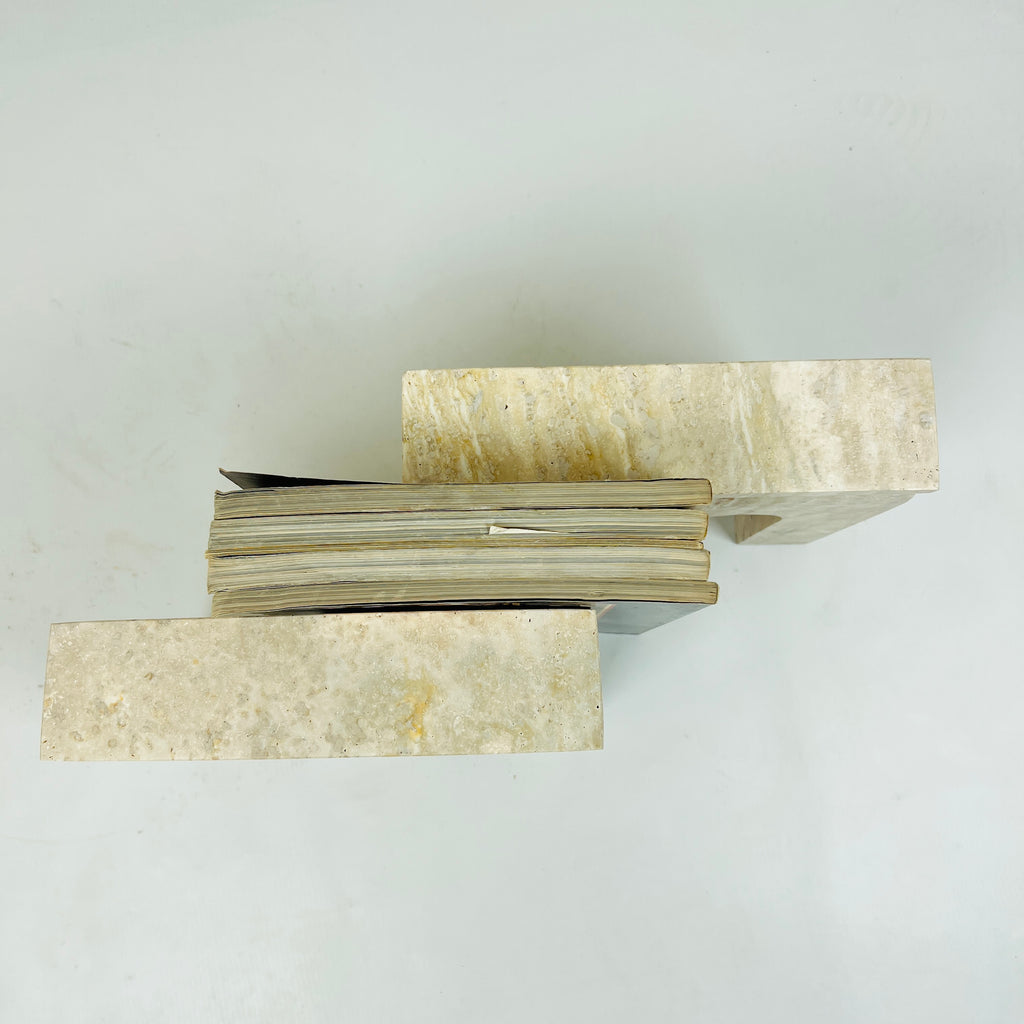 Handmade Travertine Grazed Bookend Pair