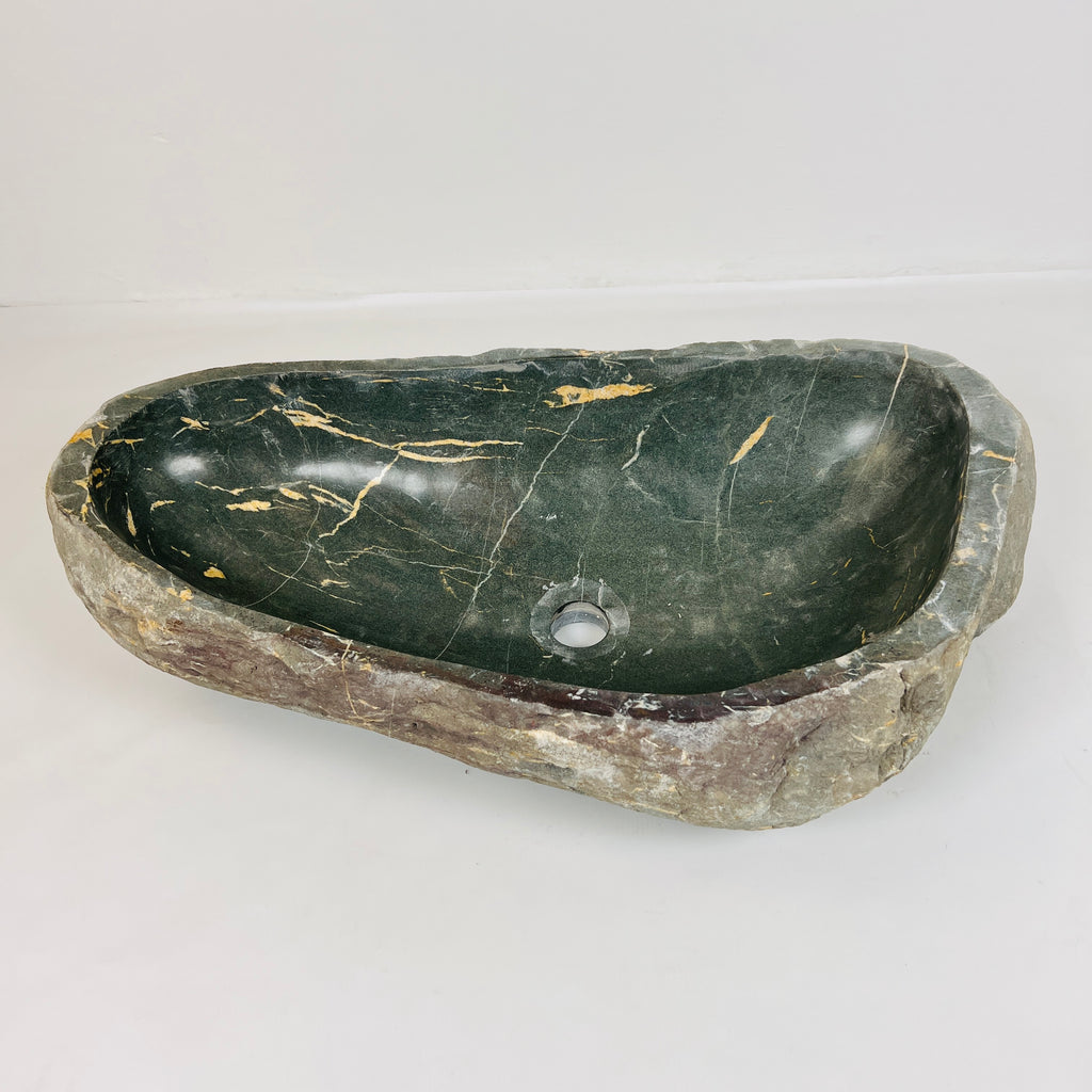 Emerald Green Gold Streaked River Stone Sink