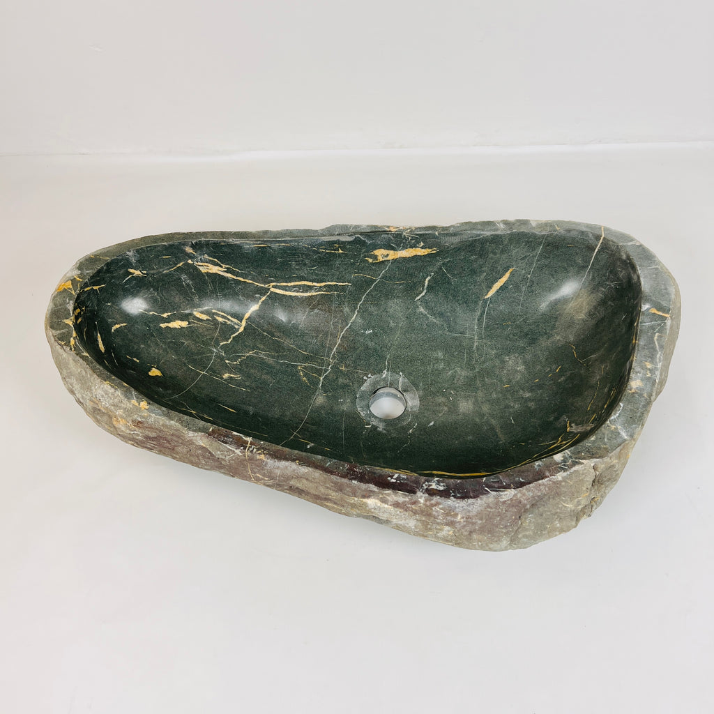 Emerald Green Gold Streaked River Stone Sink