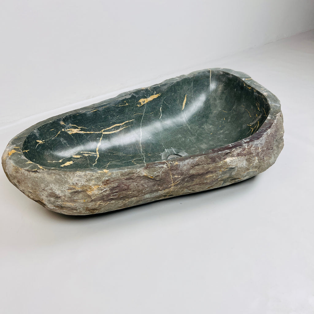 Emerald Green Gold Streaked River Stone Sink